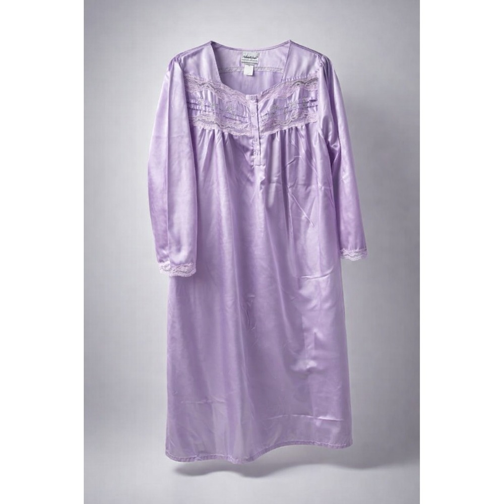 Anthony Richards Lavender Satin Nightgown Lace Floral Embroidery-M